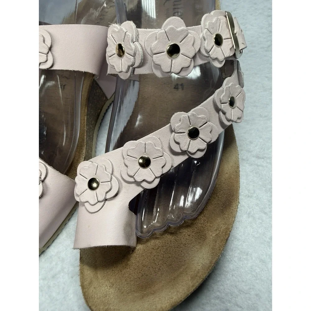 Autenti Spain Leather Floral Cork Wedge Sandals Womens EU 41/US 10 Pink Slip On